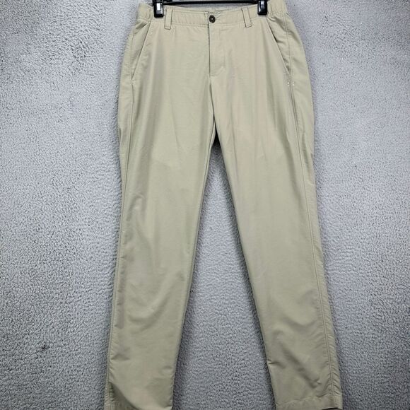 Under Armour Hiking Pants Mens 32X32 Beige Nylon Blend Straight Leg Pocket‎ Logo - Picture 1 of 12